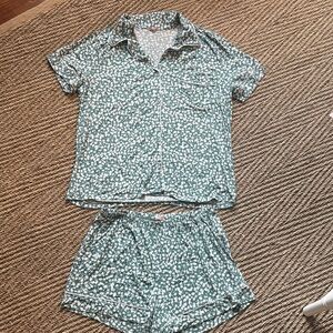 Eberjey Pajama Set in Green and White — size L